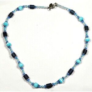 women's Blue Beaded Choker Necklace Turquoise Cyan Seed Beads adult fashion